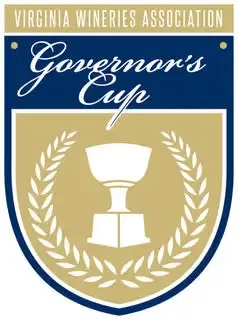 Logo for the Virginia Wineries Association Governor's Cup, featuring a trophy icon and laurel wreath inside a blue and gold shield.