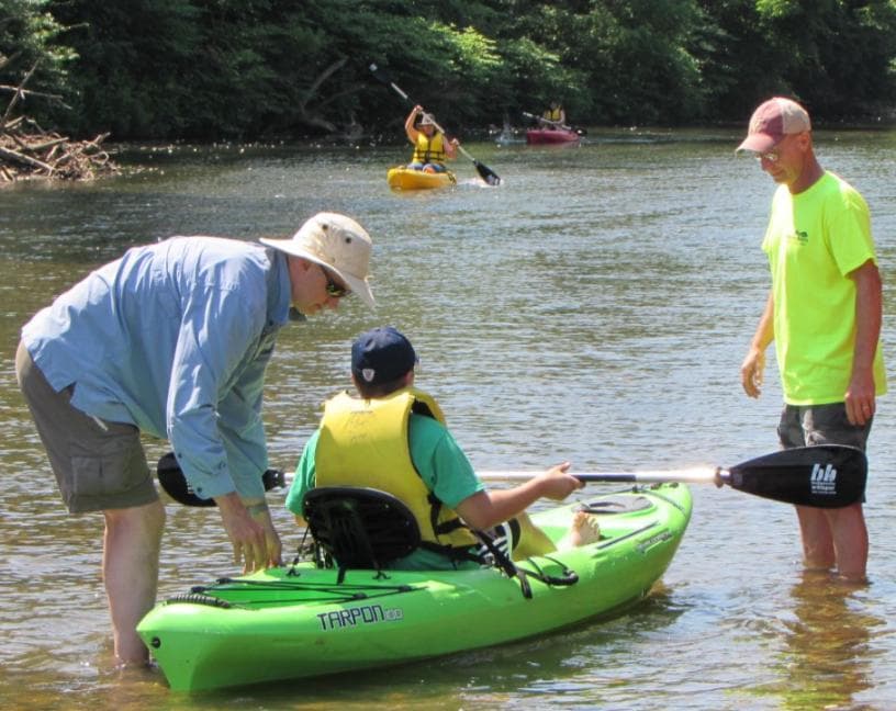 Child kayaking in waynesboro water trail.