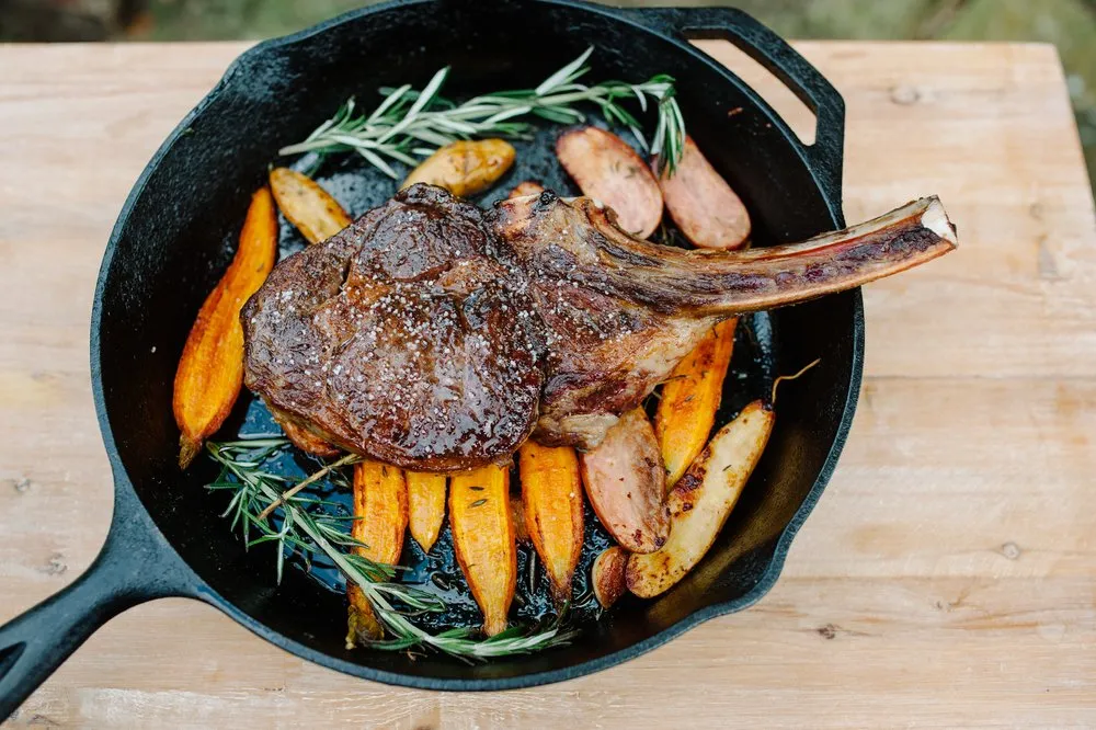 Steak in a pan.